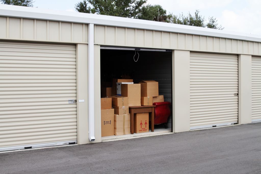 self storage unit with boxes in