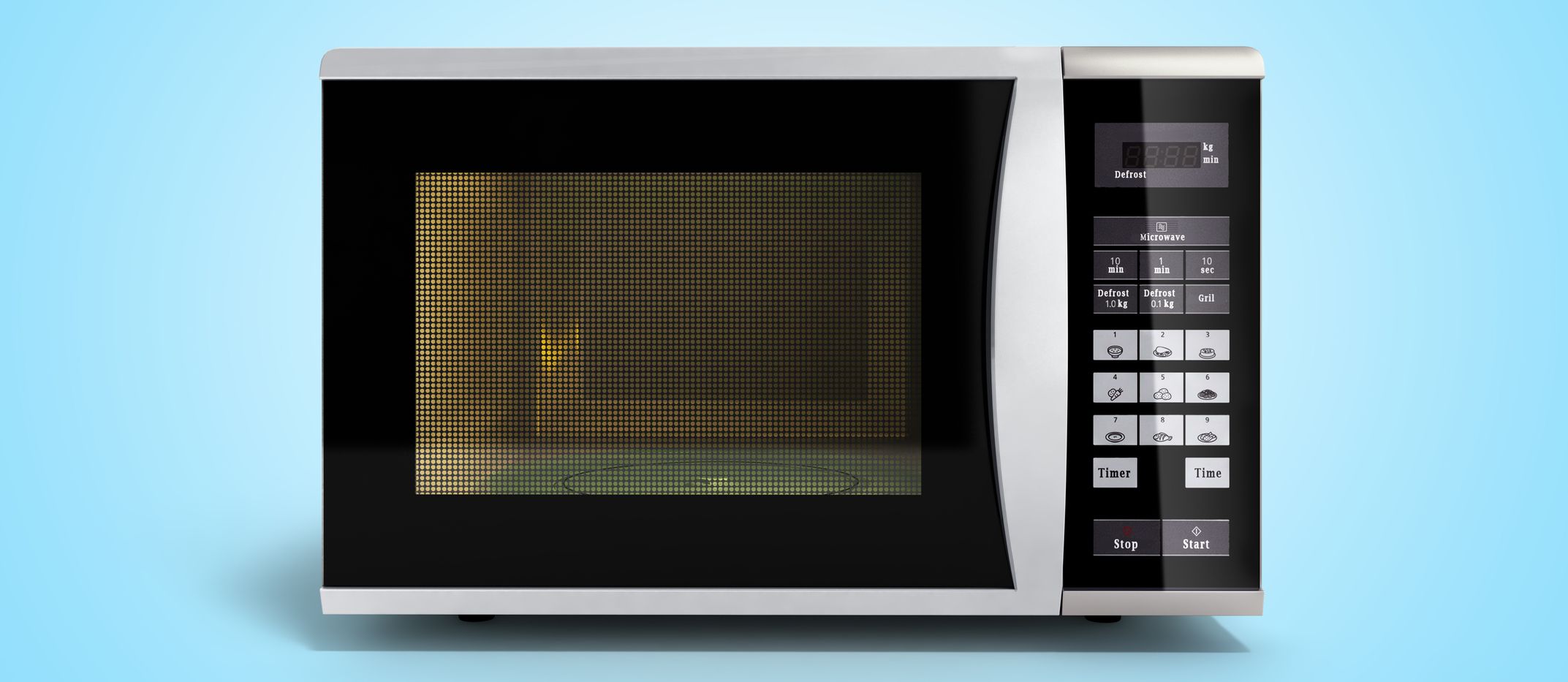 Microwave stove on blue gradient background 3d render